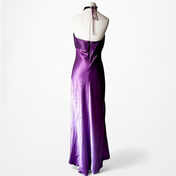 Vintage Purple Gradient Ombre Floral Beaded Satin Bodycon Maxi Dress Size M/L - Picture 11 of 11
